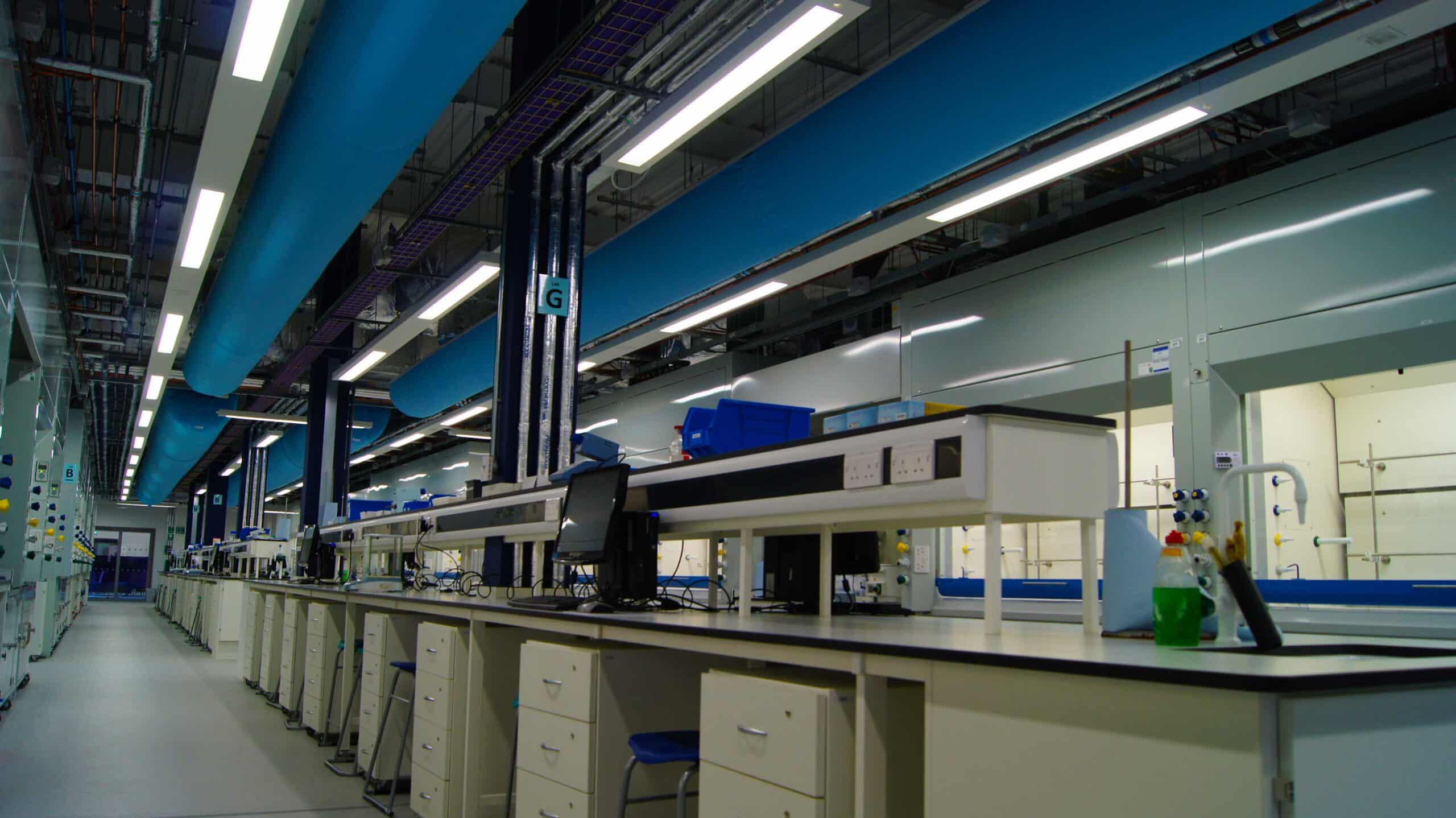 fabric ducting above laboratory equipment