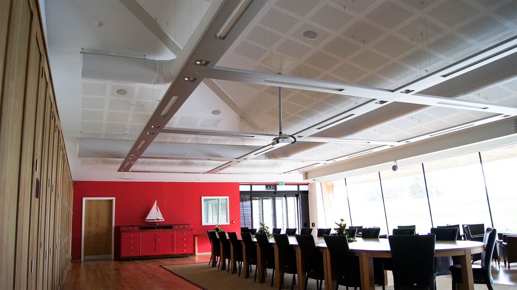 White fabric duct in a conference room