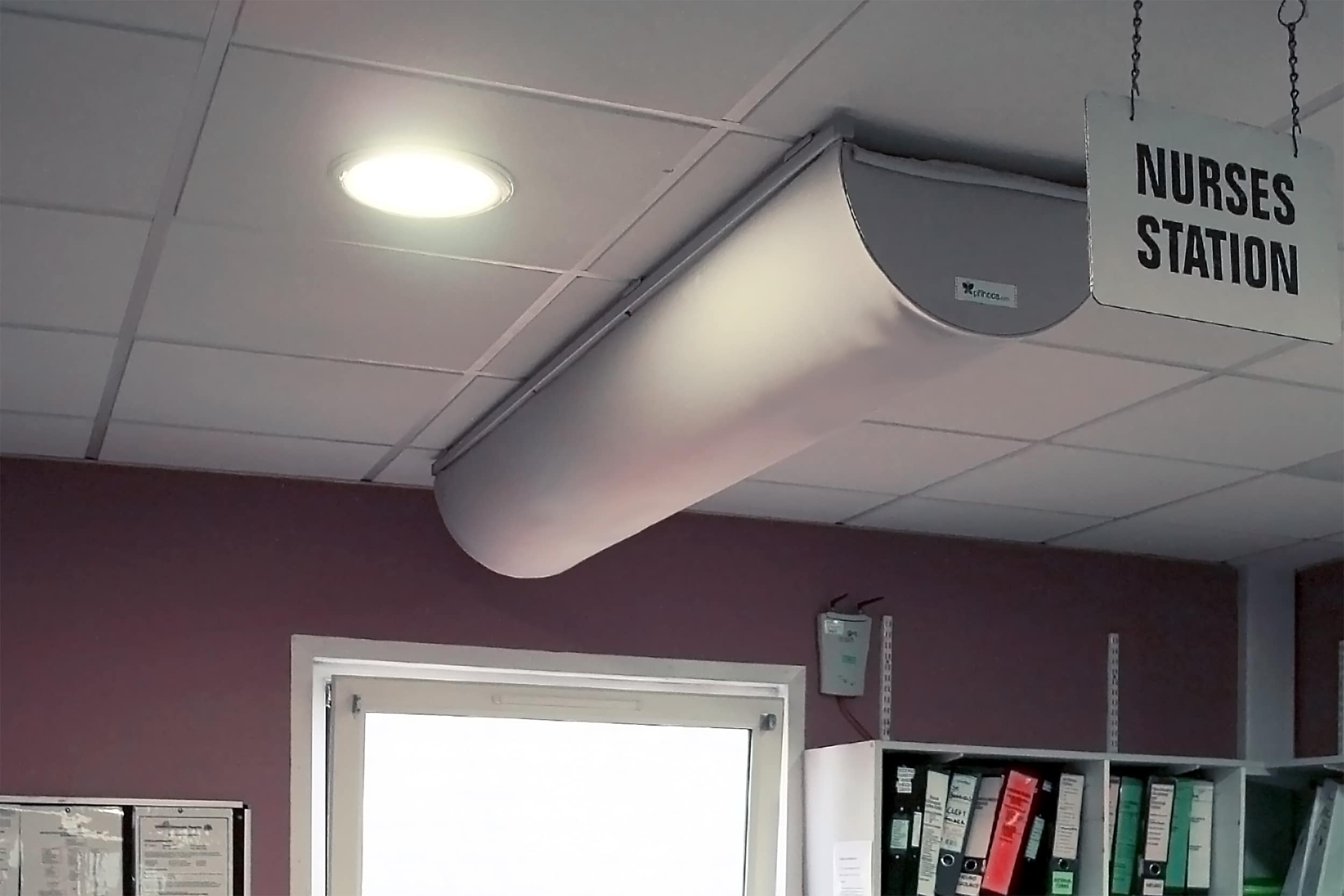 Grey fabric duct in a hospital