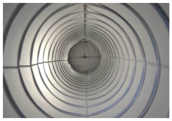 internal view of helix fabric ducting showing metal spiral in duct
