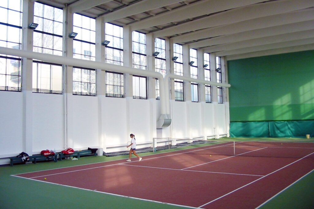 Fabric ducts in an indoor tennis court.