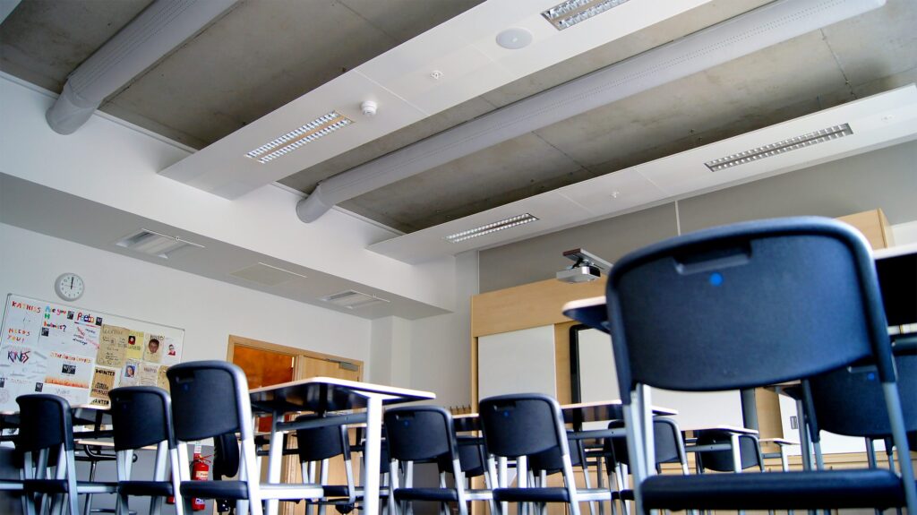 A classroom in Eastwood High School with fabric ducting
