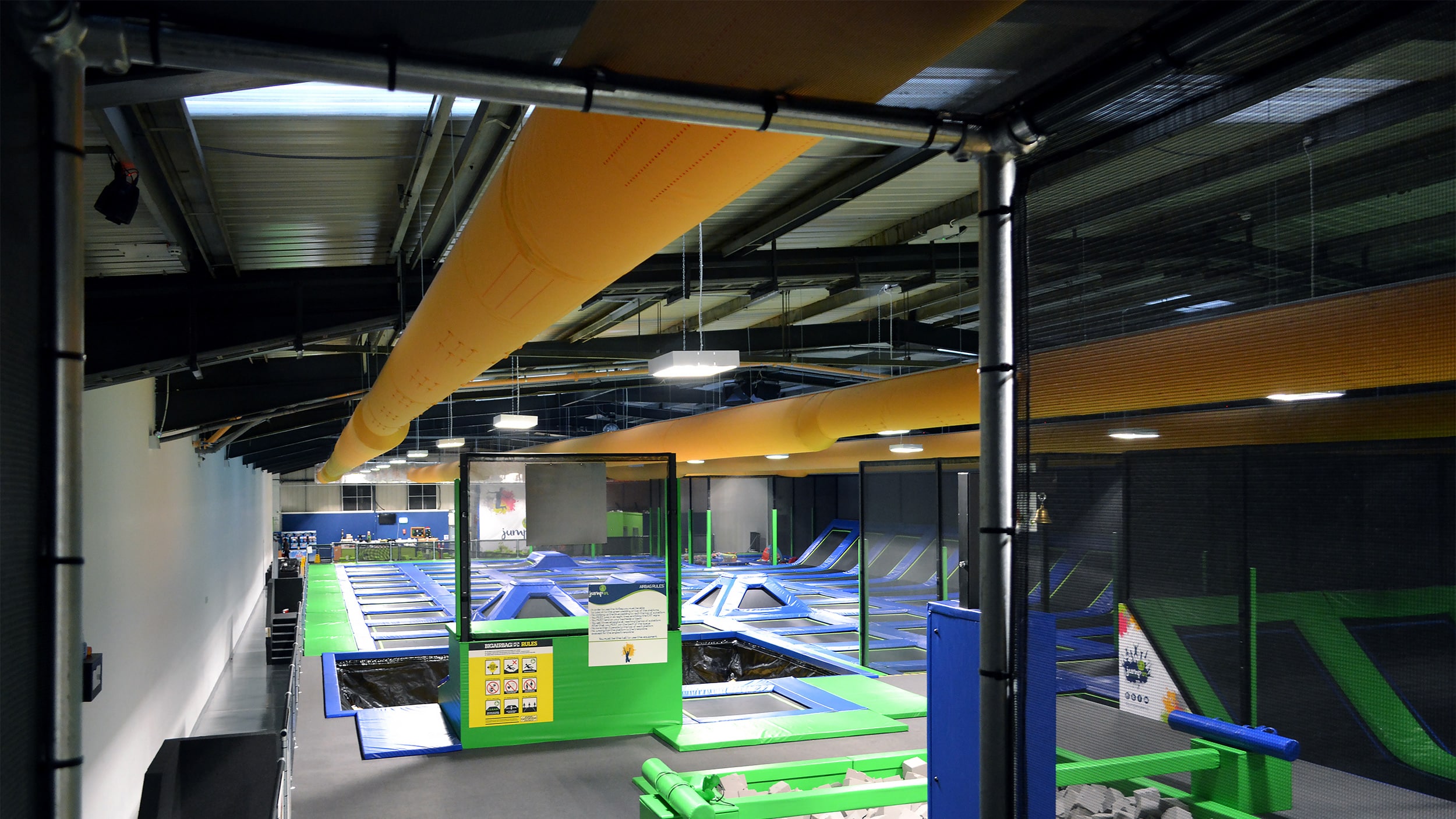 Commercial textile ducts for trampoline park