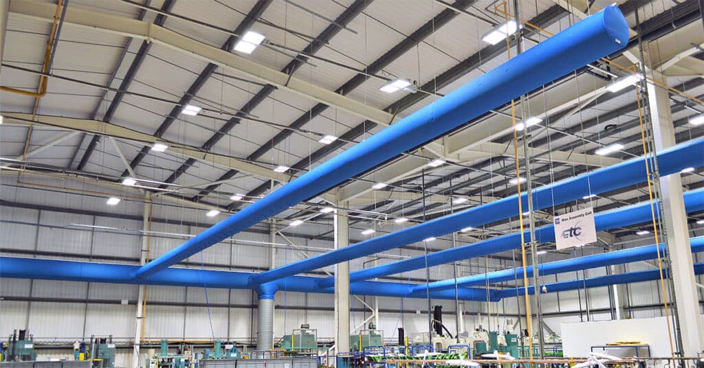 Blue fabric duct system with branches