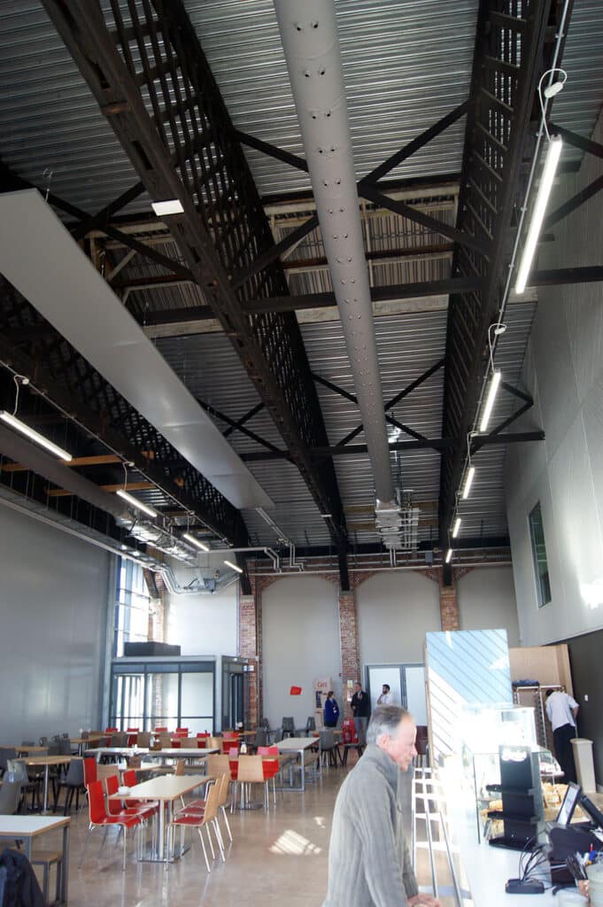 Cafe area with fabric ducts