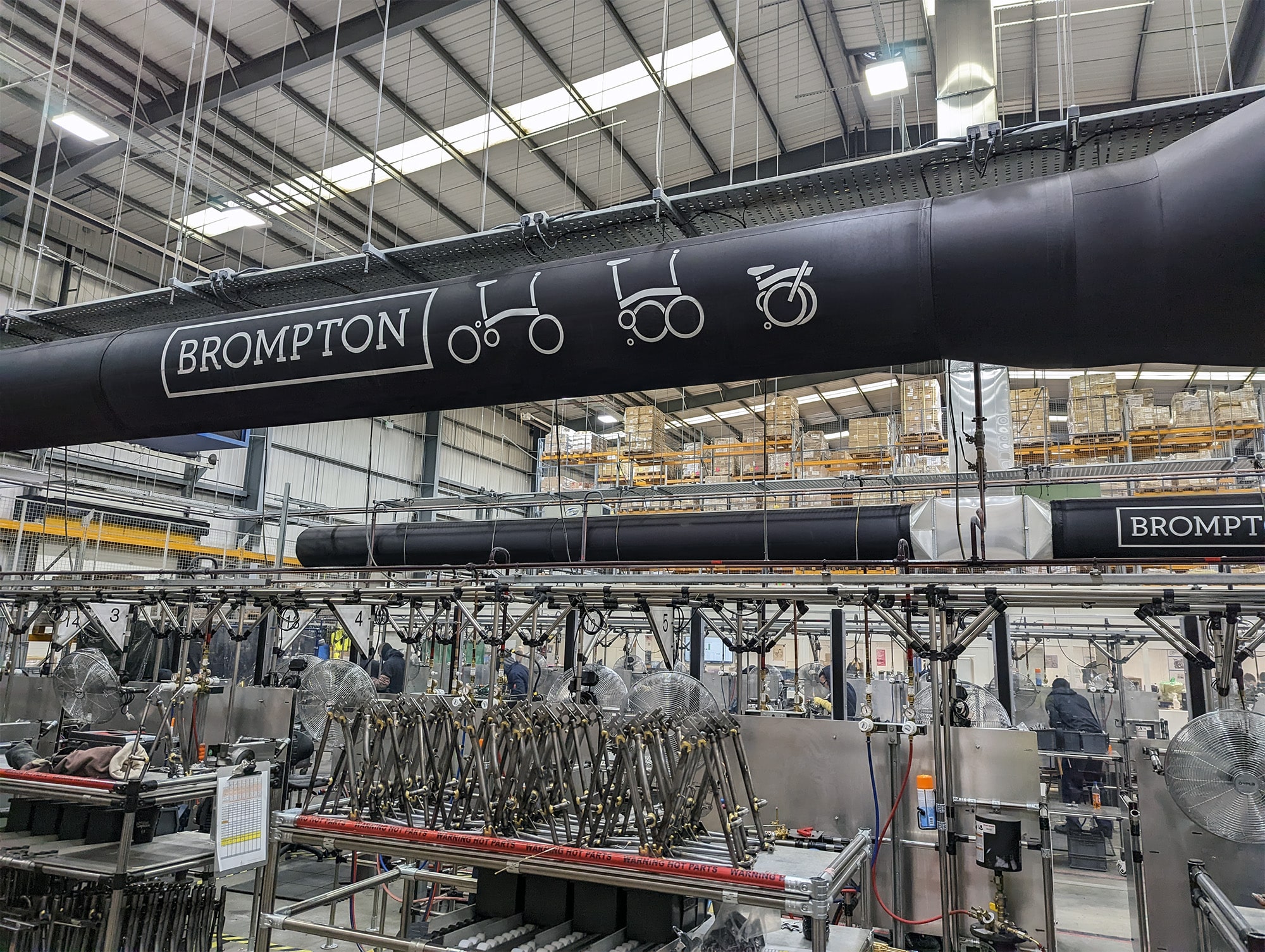 Printed fabric duct with Prihoda Art at Brompton Bikes factory