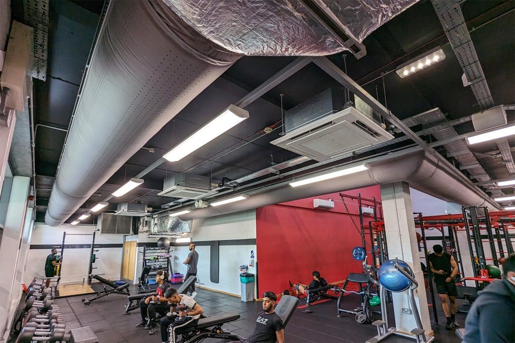 Unique Fitness gym textile ductwork with laser-cut perforations